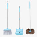 Toddler Cleaning Toy Set -28'' Kids Mini Broom with Dustpan & Mop, Toddler Household Helper, Parent-Child Interactive Play Cleaning Tool, Cute Cartoon Design, Small Safe Corner Broom (Blue)
