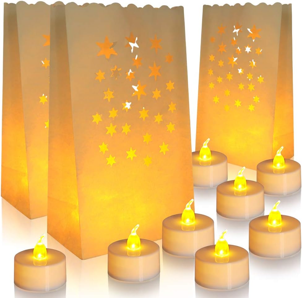 ANZOME Flameless Tea Lights with 30 Luminary Bags, LED Battery, 30 Pack