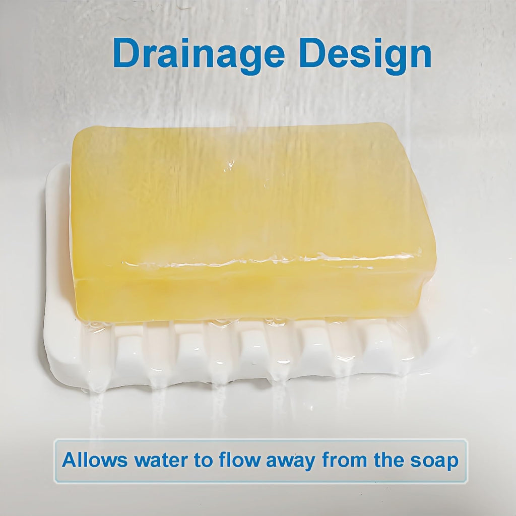 Self Draining Soap Dish, Ceramic Soap Holder for Shower, Vonpri Waterfall Bar Soap Case Saver Tray Sponge Organizer Keep Dry for Bathroom Kitchen Counter Sink (1, White)