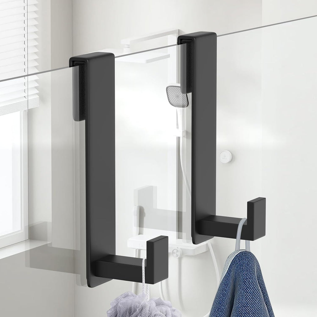 HUFEEOH Black 2-Pack 7.5-Inch Shower Door Towel Hooks, L-Shaped
