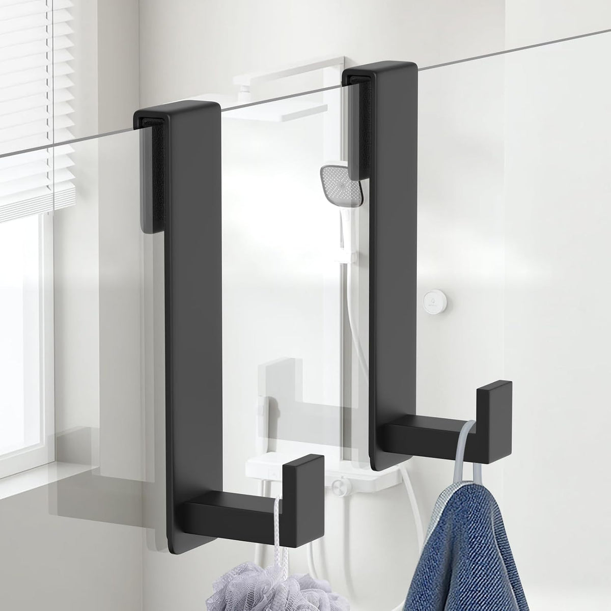 HUFEEOH Black 2-Pack 7.5-Inch Shower Door Towel Hooks, L-Shaped