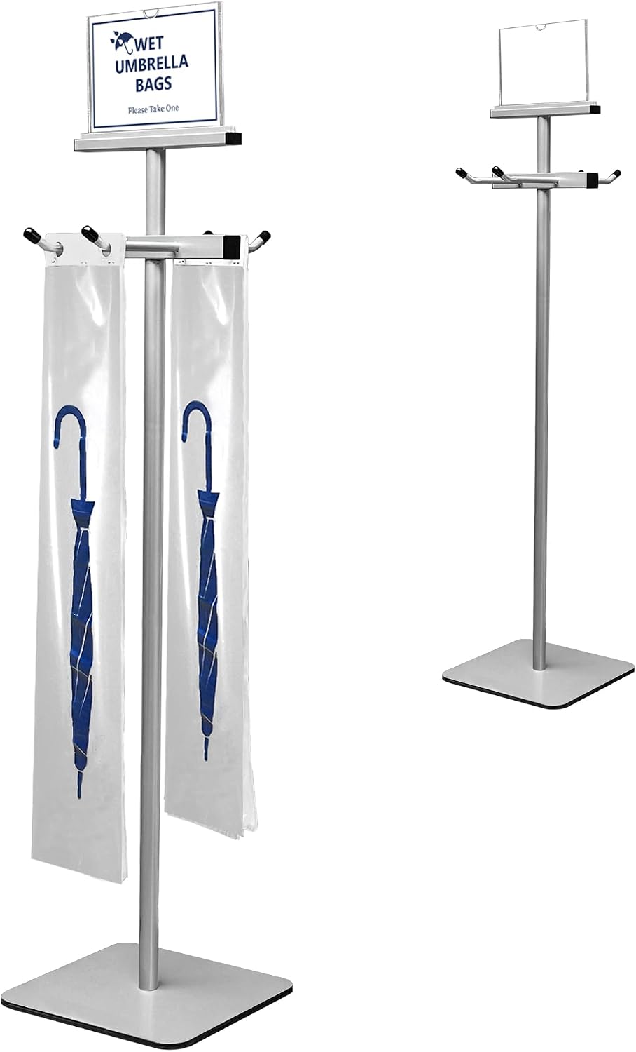 Montex Wet Umbrella Bag Stand with Free 200 Large Plastic Disposable Bags, Umbrella Holder Stand, Silver