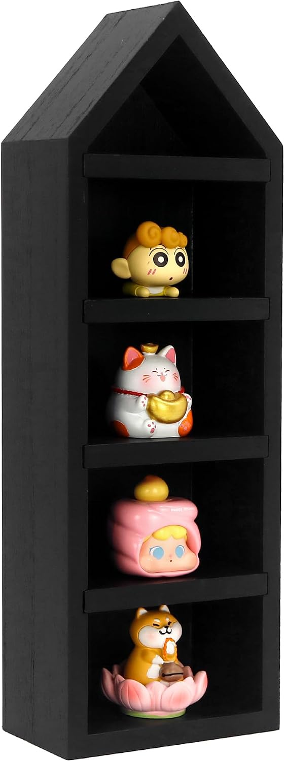 House Shaped Shadow Box with Removeable Shelves,Black,4x12