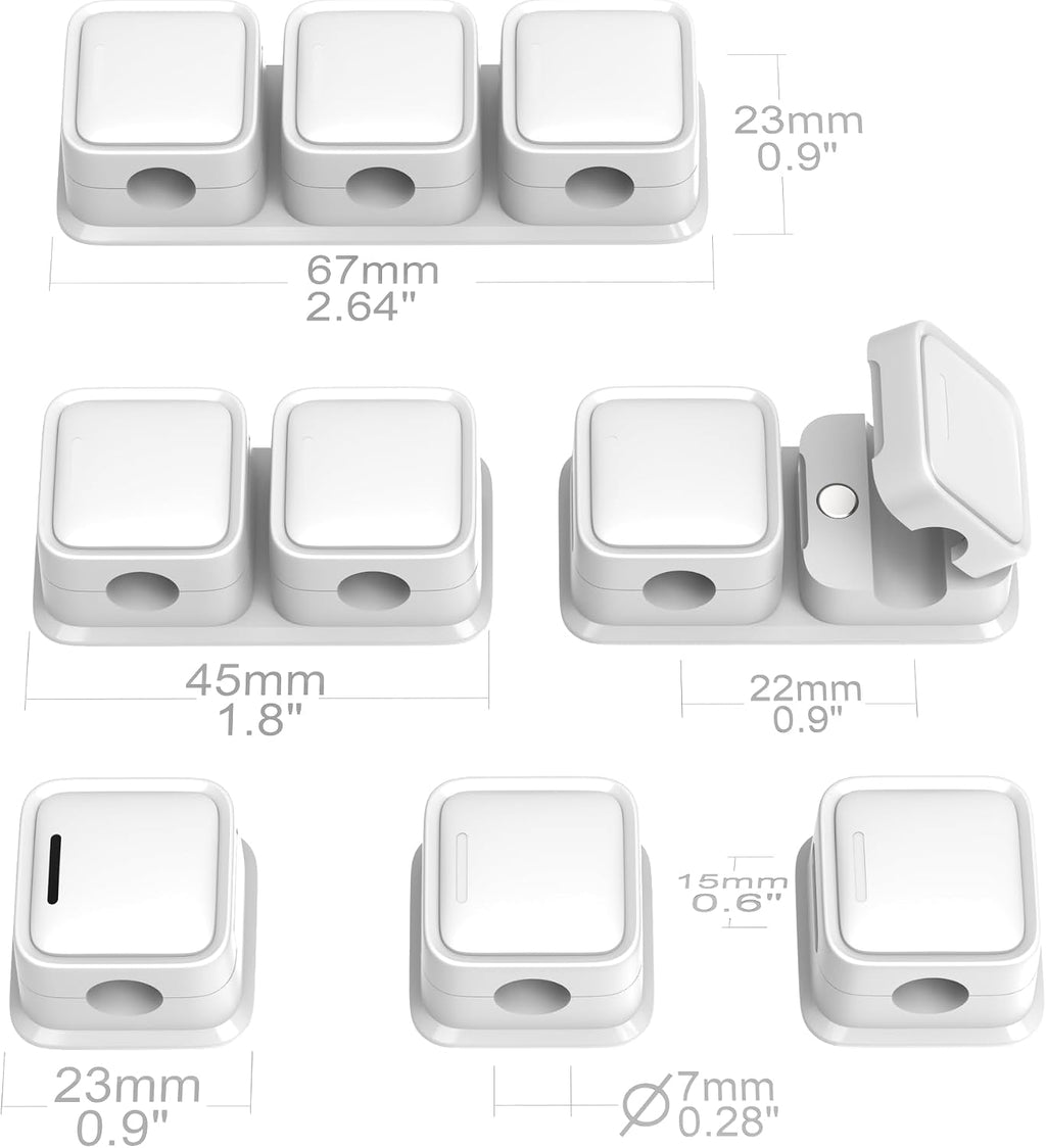 Smofish Magnetic Cable Clips, 6 Pack 10-Slot Cord Organizer, Strong Phone Charging Cable Holder Clips, Wire Charger Keeper for Desk, Nightstand, Kitchen Appliances, Office Supplies (White)