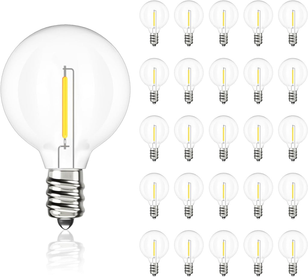 Svater G40 LED Replacement Bulbs for Outdoor String Lights, 25 Pack Dimmable Shatterproof Globe Bulbs, E12/C7 Screw Base Edison Light Bulbs for Indoor Outdoor Patio Decor, Warm White 2700K