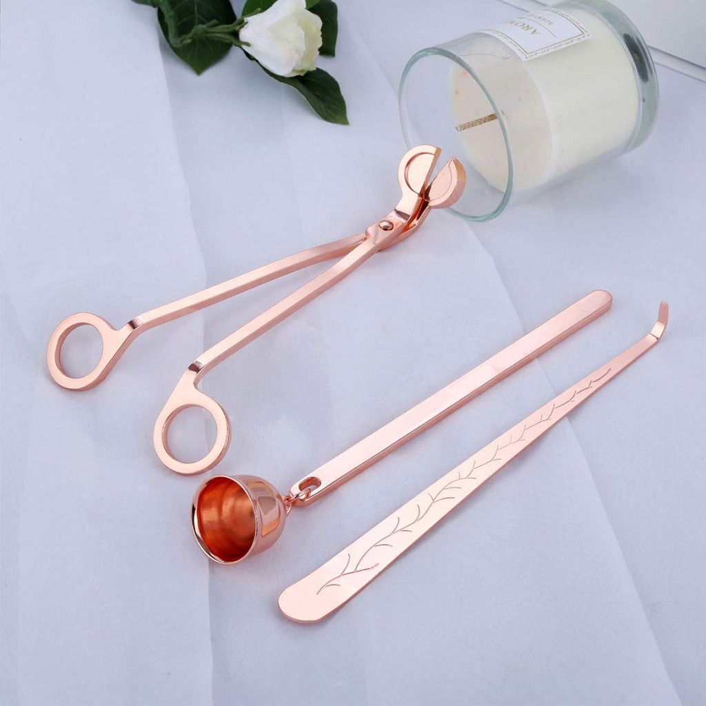 3 in 1 Candle Wick Trimmer Set Snuffer Dipper Cutter Rose Gold