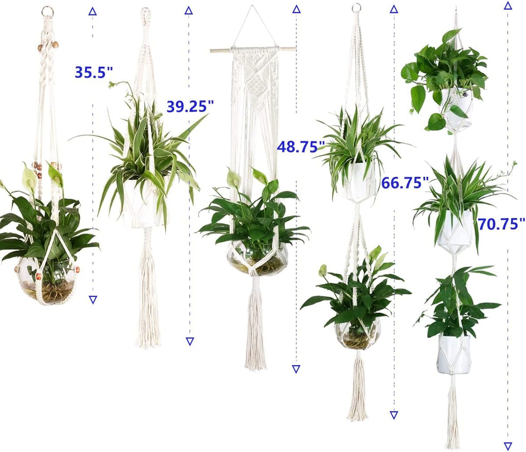 JES&MEDIS 5-Pack Macrame Plant Hangers with 5 Hooks, Different Tiers, Handmade Cotton Rope Hanging Planters Set Flower Pots Holder Stand, for Indoor Outdoor Boho Home Decor