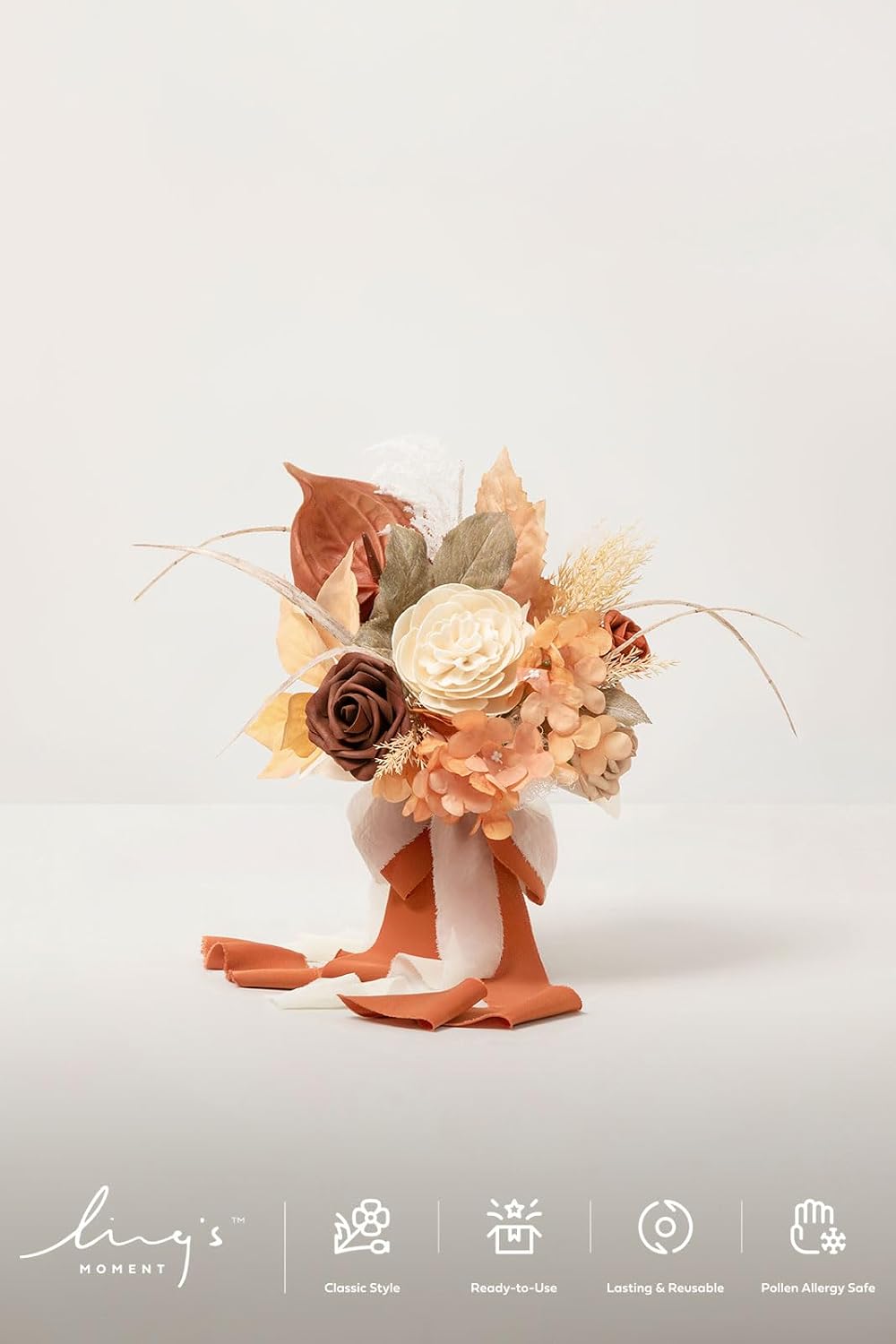 Ling's moment Artificial Flowers Boho Bridesmaid Bouquet, Terracotta Wedding Flowers Bouquets, 7 Inch Bridal Bouquets for Bridesmaids, Wedding Decor, Ceremony, Anniversary, etc