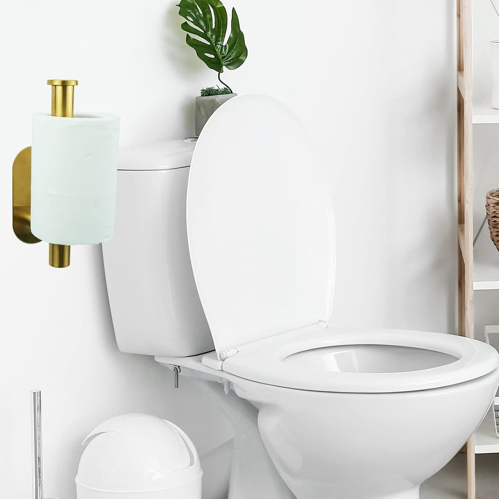 Self-Adhesive Stainless Steel Wall Mounted Toilet Paper Holder - Adhesive Mounting, No Drilling - Suitable for Bathroom, Kitchen, RV (Brushed Gold)