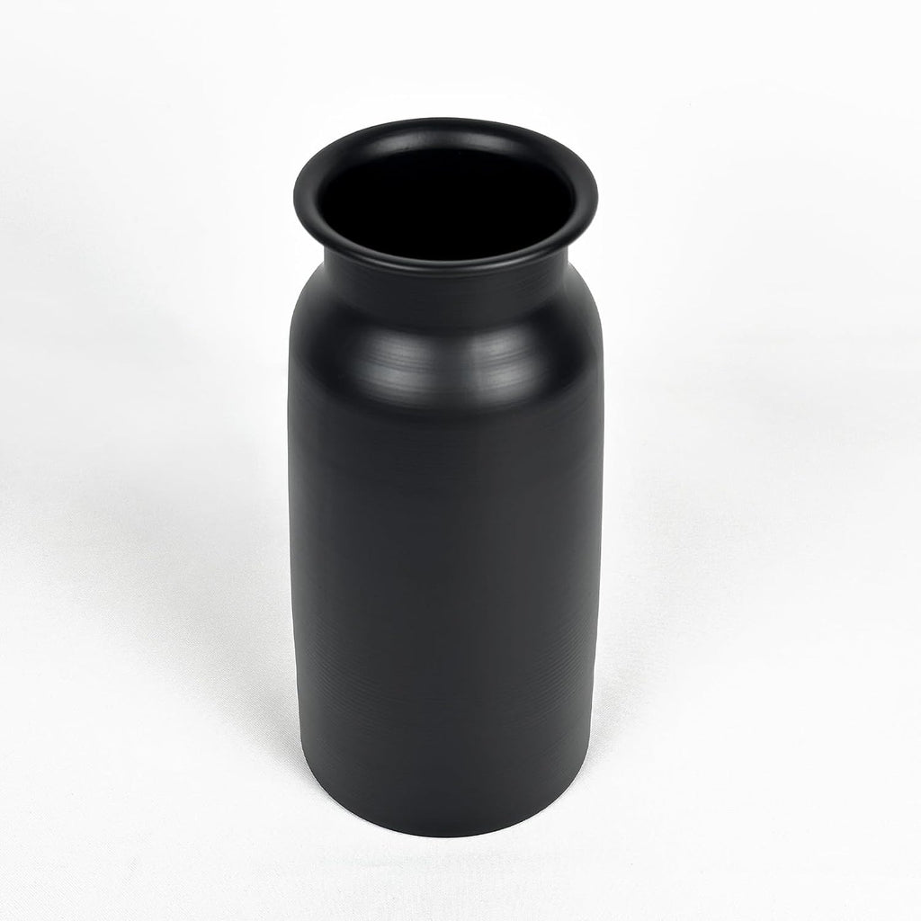 Black Seamless Wide Mouth Metal Flower Vase, 10.8" Modern Unique Home Decor Centerpiece Elegant Rose Cylinder Decorative Vases for Living Room Entry Table Office Desk Bathroom Shelf, Wedding Gift