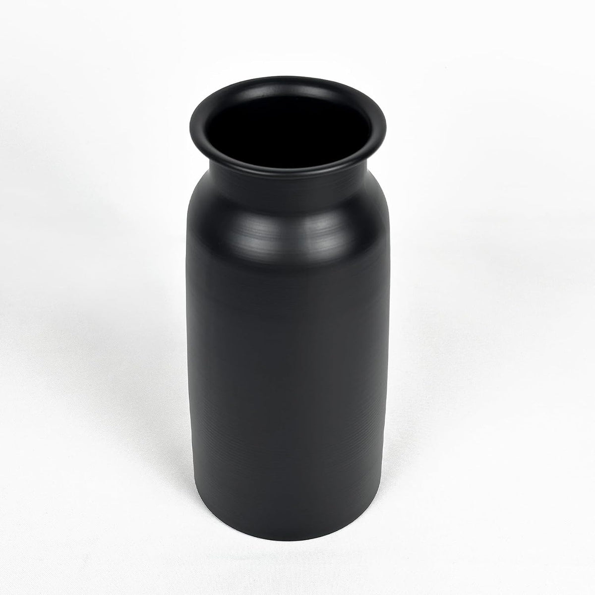 Black Seamless Wide Mouth Metal Flower Vase, 10.8" Modern Unique Home Decor Centerpiece Elegant Rose Cylinder Decorative Vases for Living Room Entry Table Office Desk Bathroom Shelf, Wedding Gift