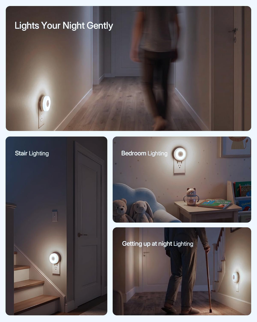 YELKO Motion Sensor Night Light - Plug-in 6000K Cool White Anti-Glare LED Nightlight, Ultra Bright Cozy Soft Glow Not Dazzling for Hallway, Stairs, Garage, Bedroom, Bathroom, Garage, Kitchen, 4 Pack