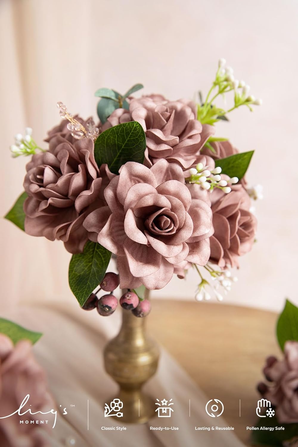 Ling's moment Pink Artificial Gardenia Flowers with Stems, 25 pcs