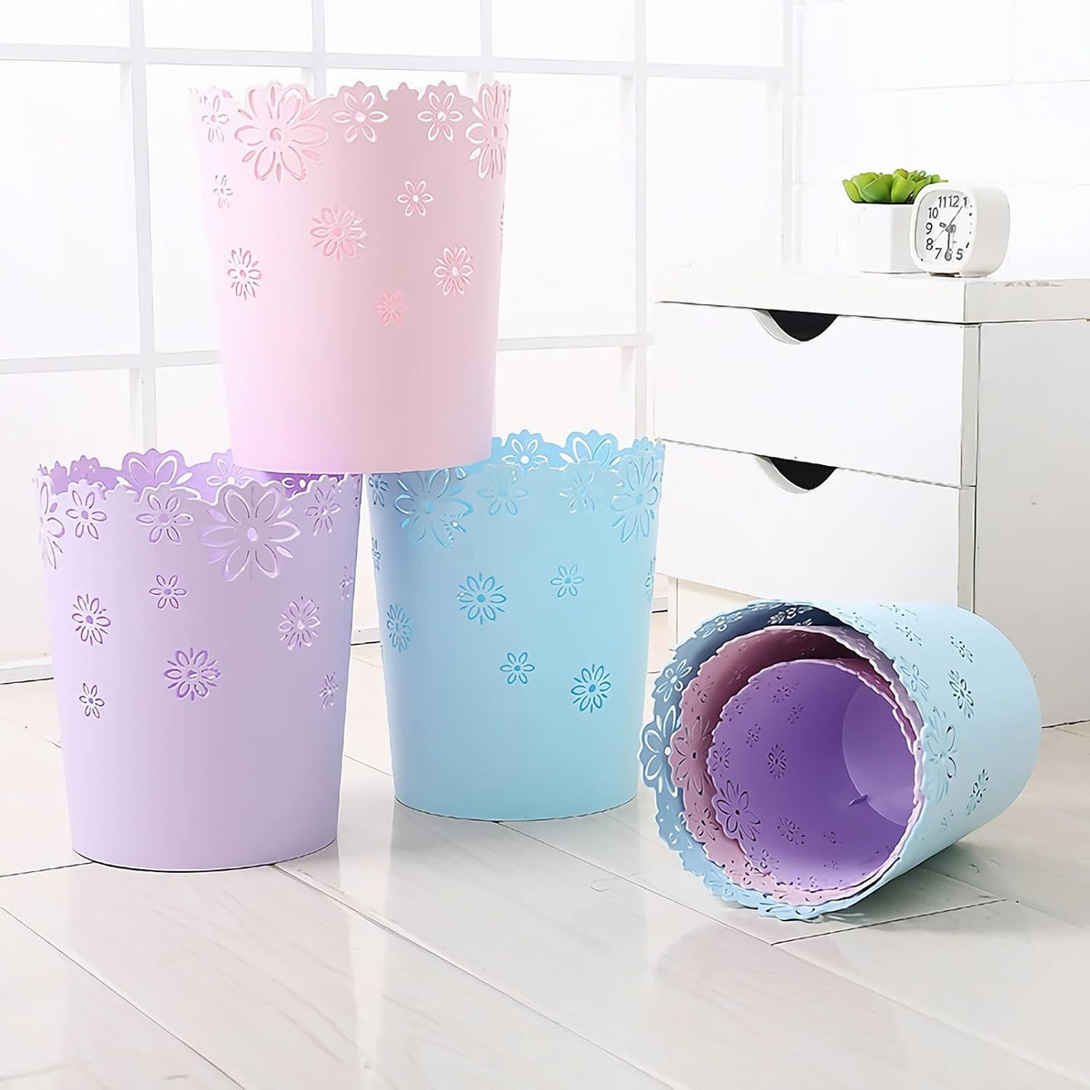 Small Pink Trash Can Wastebasket 2.6 Gallon Bathroom Garbage Can