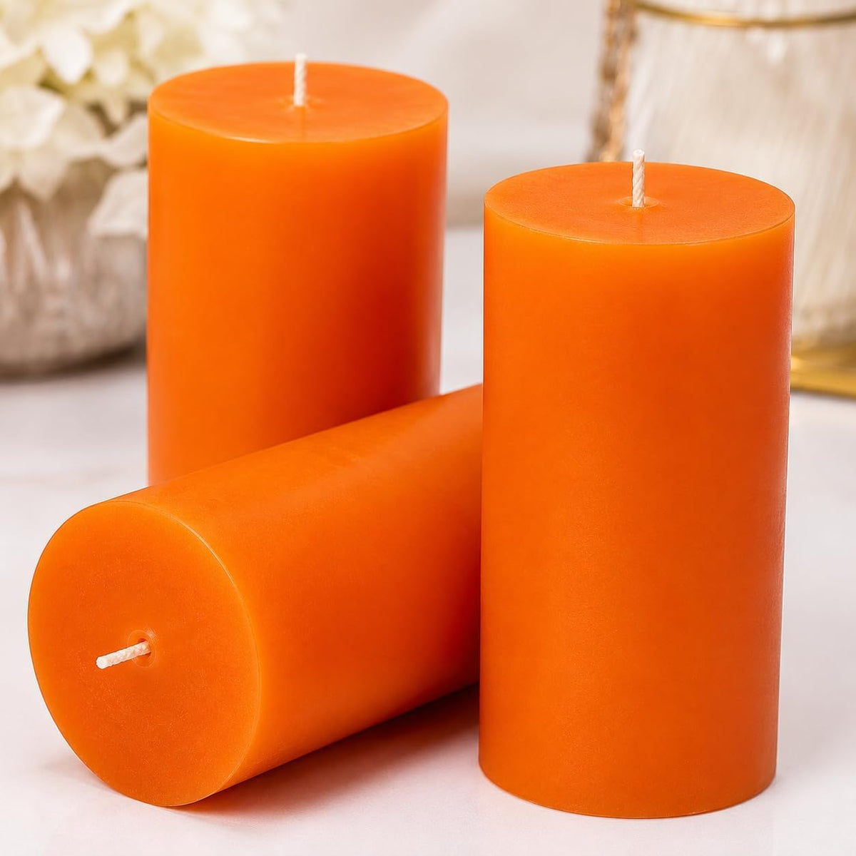 Dinil Orange Pillar Candles 3x6 Inch, Set of 3 Unscented Dripless Smokeless Candles, 65+ Hour Burn Time for Wedding Centerpiece, Dinner Table & Home Decor