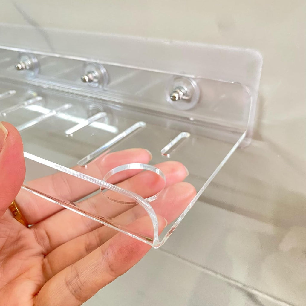 Corner Shower Caddy Shelf Rack 2 Tier Adhesive Shower Organizer Essentials - No Drilling Acrylic Bathroom Storage Rack with Hooks No Drilling Shelves (12"x4" 2 Tier Clear)