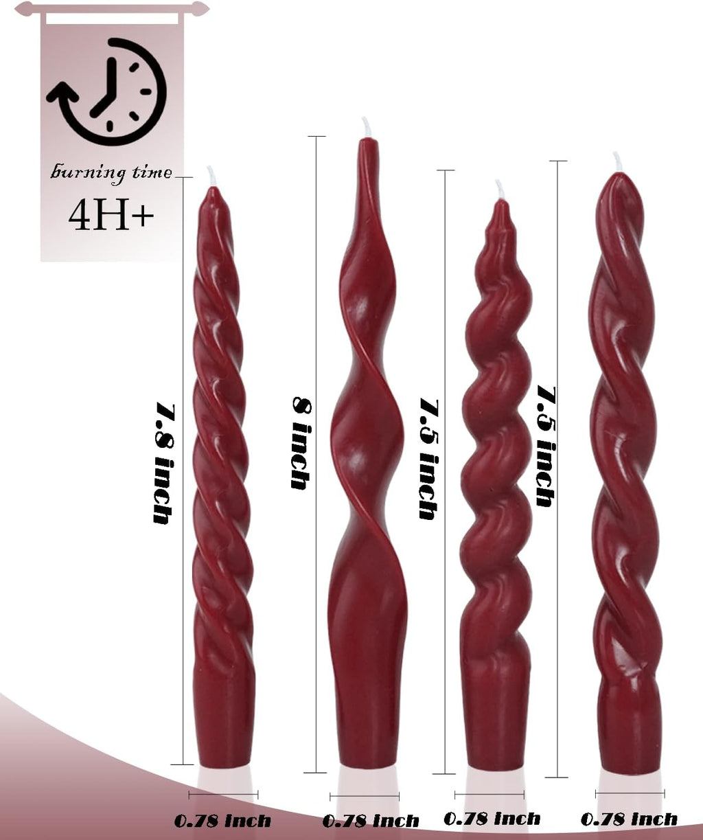 Spiral Taper Candles Red Short Candle Sticks Unscented Smokeless Twisted Candlesticks for Seasonal Home Decor Christmas Table Decor-7.5inch-4pack