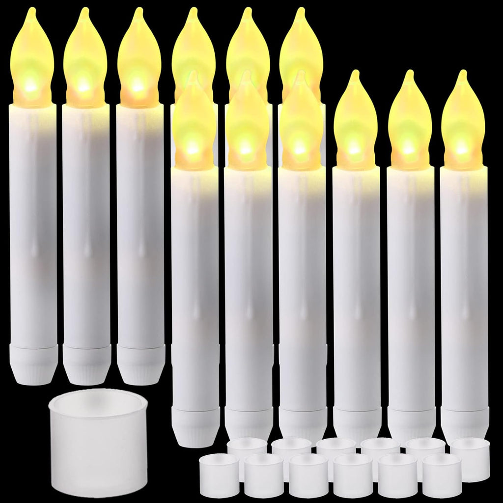Remagr 12 Pcs Halloween LED Taper Candles Battery Operated, Warm Yellow
