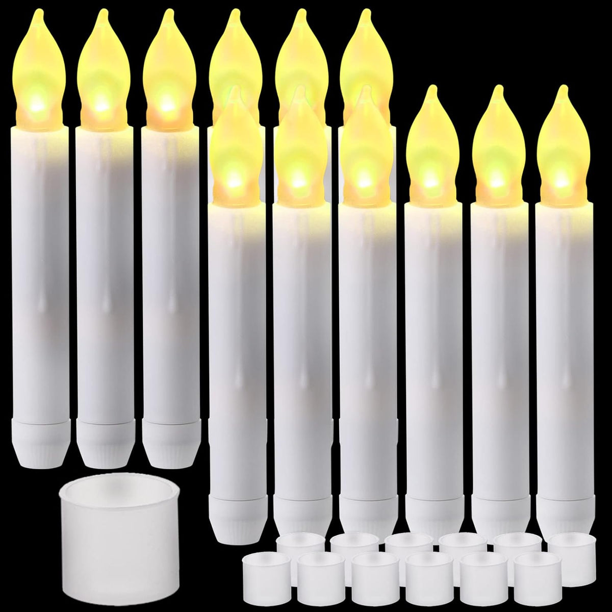 Remagr 12 Pcs Halloween LED Taper Candles Battery Operated, Warm Yellow