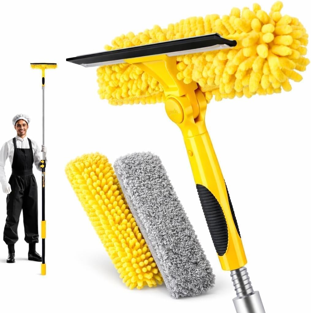 20 Feet High Reach Squeegee Window Cleaner Kit with 5-12Ft Extension Pole