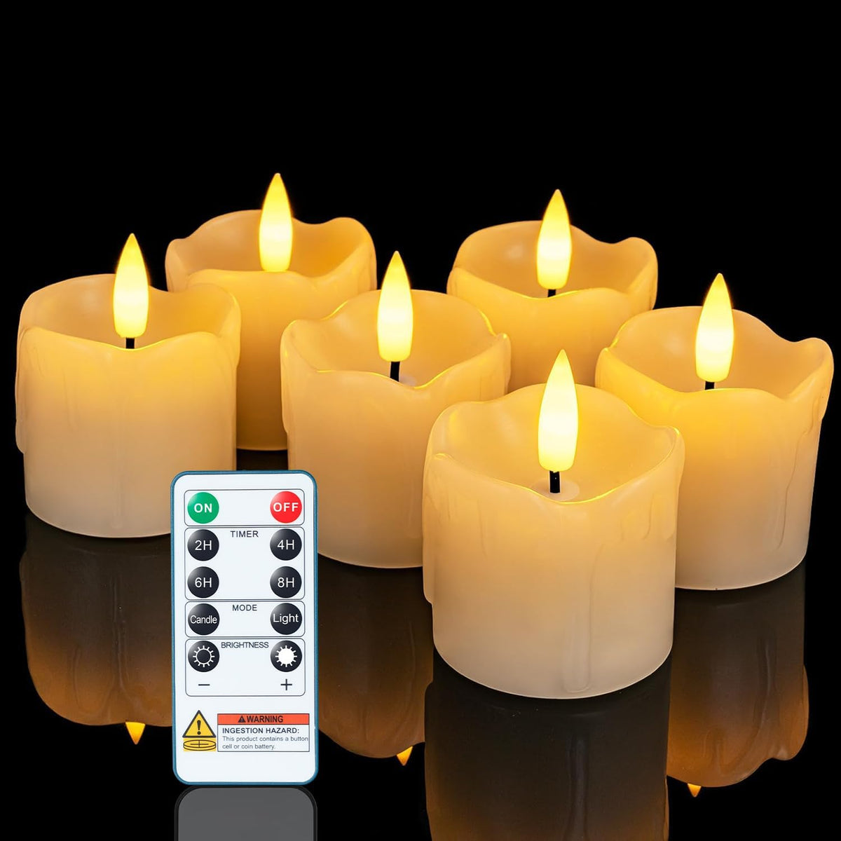 Homemory 2"x2" Real Wax Flameless LED Votive Candles, Timer Remote, 6 Pack