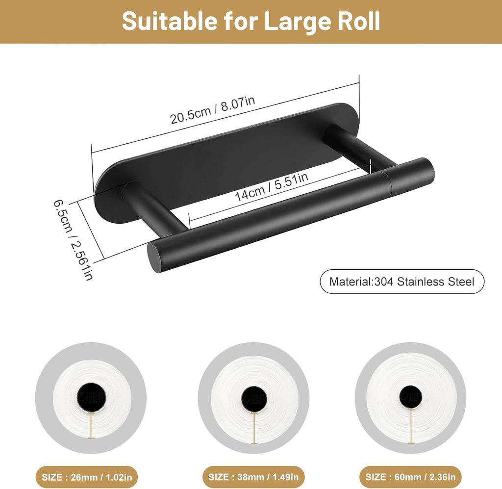 Matte Black Self Adhesive Toilet Roll Paper Holder No Drill for Bathroom