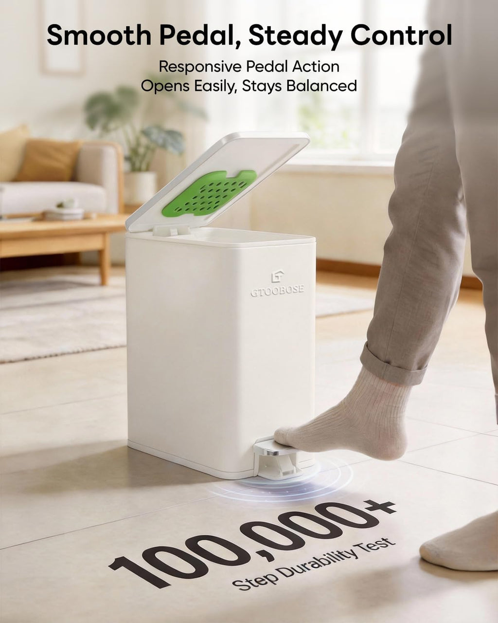 10L/2.6G Slim Bathroom Trash Can, Narrow Stainless Steel Soft-Close Step Pedal Bin with Lid, Odor Control Carbon Box, Removable Inner Bucket, Small Waste Bin for Bedroom, Office, RV (White)
