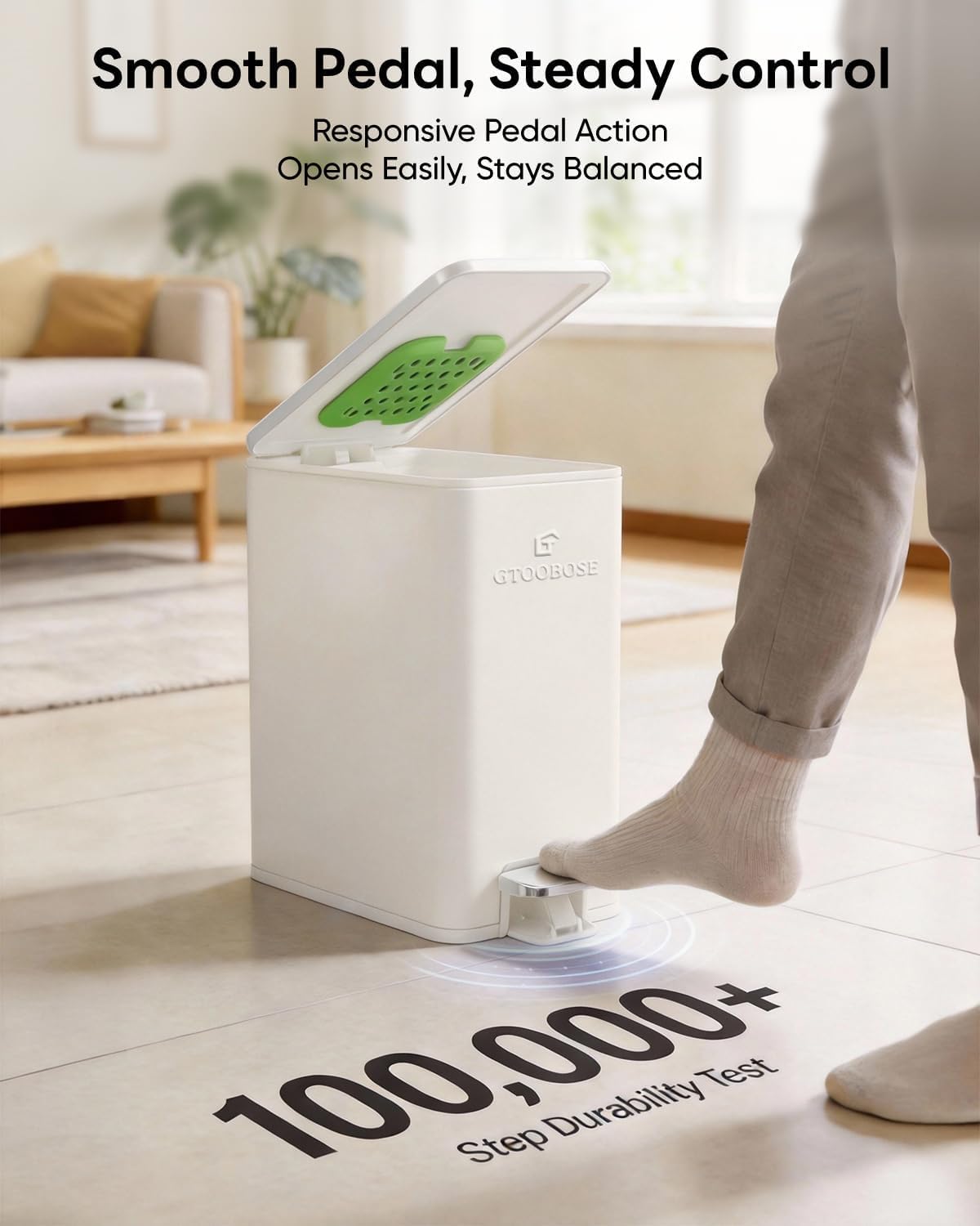 10L/2.6G Slim Bathroom Trash Can, Narrow Stainless Steel Soft-Close Step Pedal Bin with Lid, Odor Control Carbon Box, Removable Inner Bucket, Small Waste Bin for Bedroom, Office, RV (White)