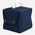 Grained Faux Leather Tissue Box Cover Square, Navy Blue