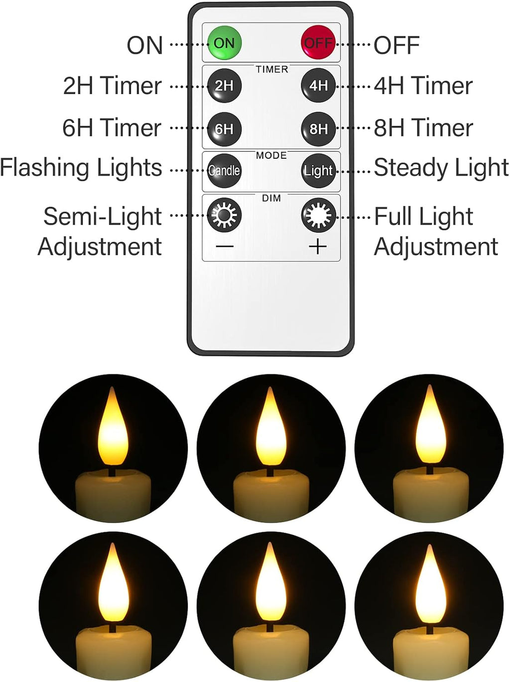 PChero 6.4" Battery Operated Taper Candles, Ivory Drip Wax Shape, 6 Pcs