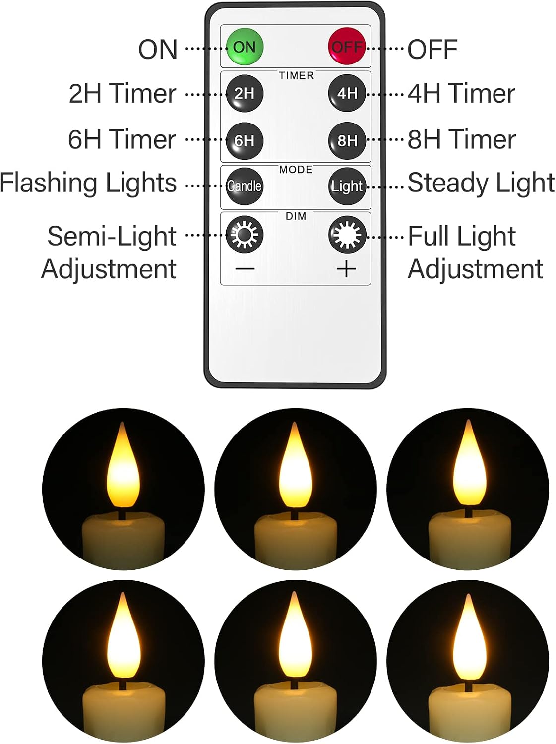 PChero 6.4" Battery Operated Taper Candles, Ivory Drip Wax Shape, 6 Pcs