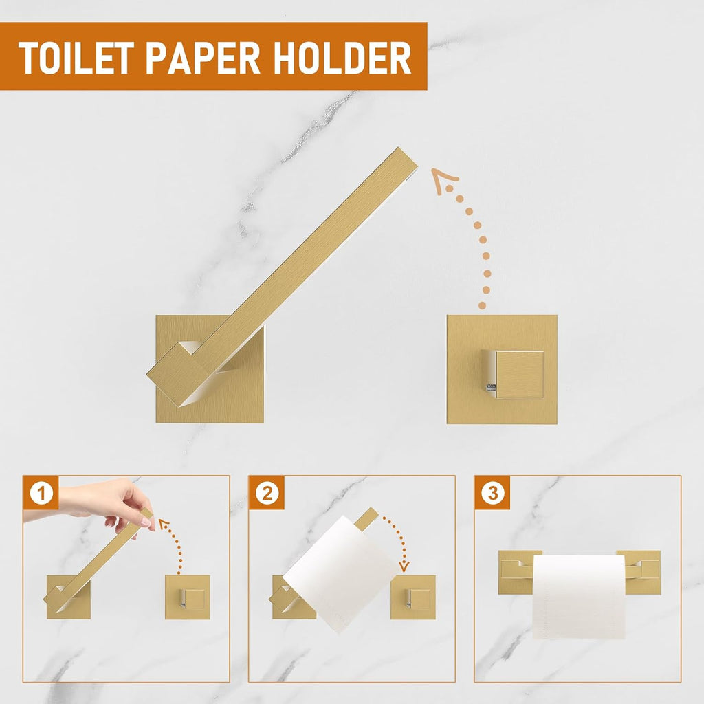 Toilet Paper Holder Wall Mount, Brushed Gold Paper Towel Holder Double Base Large Stainless Steel Bathroom Toilet Tissue Roll Holder, Commercial Toilet Paper Dispenser