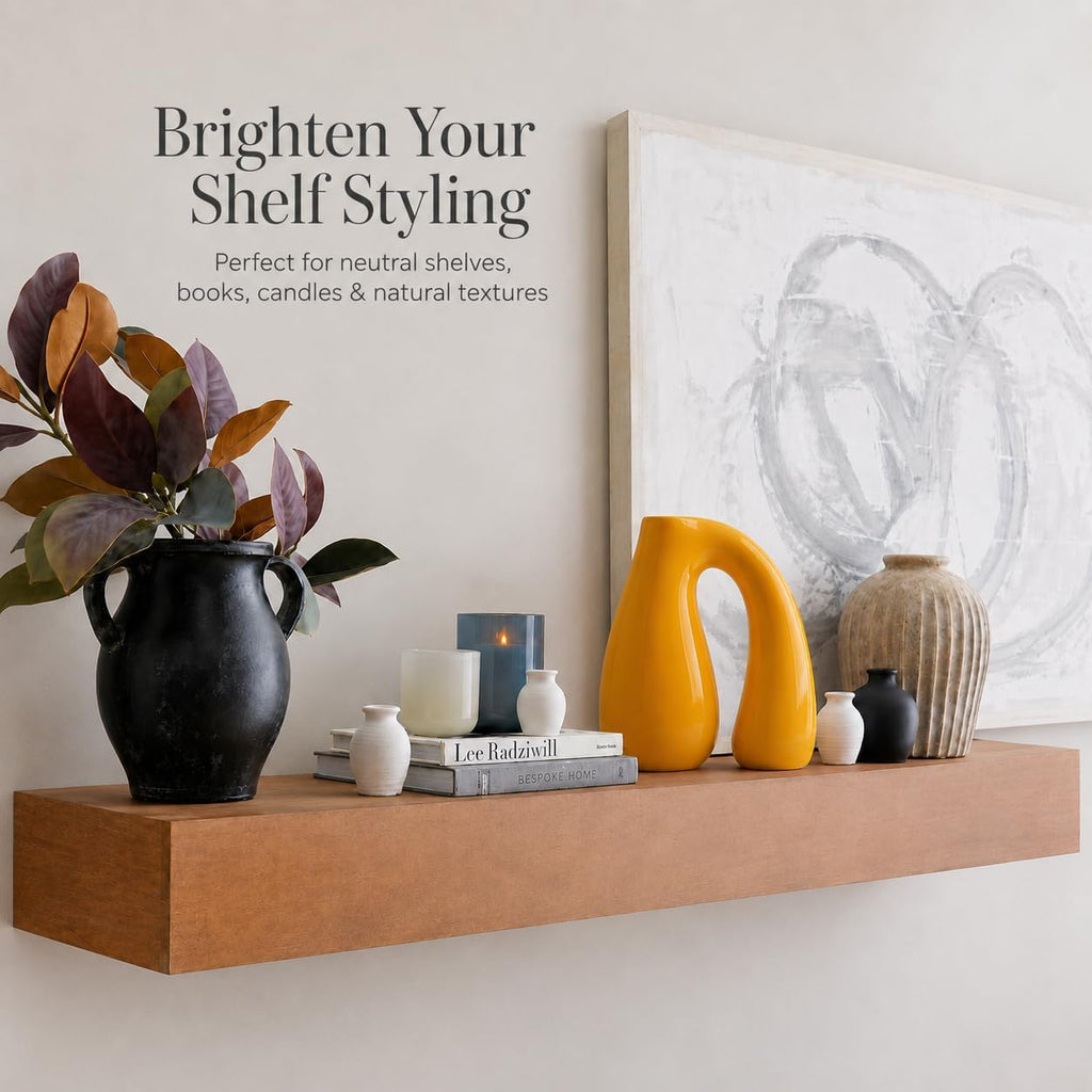 Yellow Ceramic Vase for Pampas, Boho Shelf & Table Decor