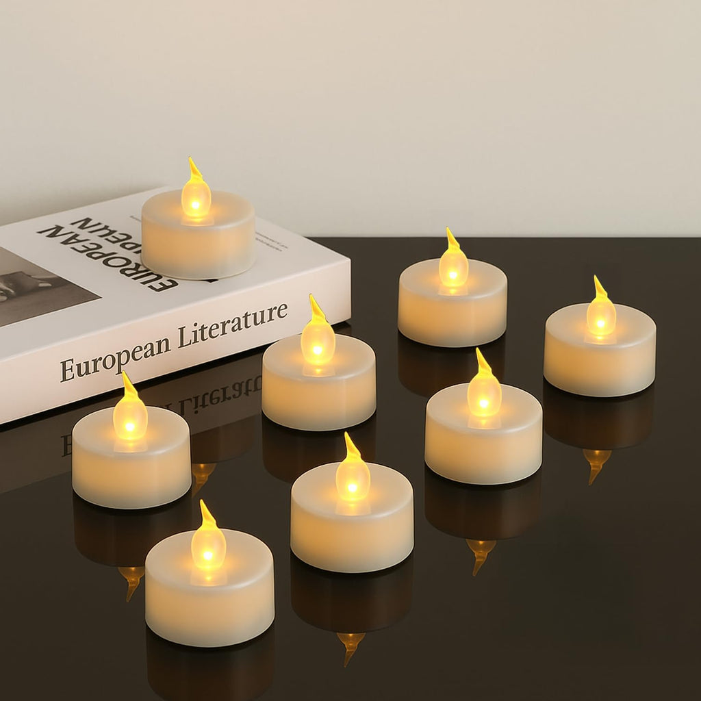 12 PCS Warm White Flickering Tea Light Candles with Timer