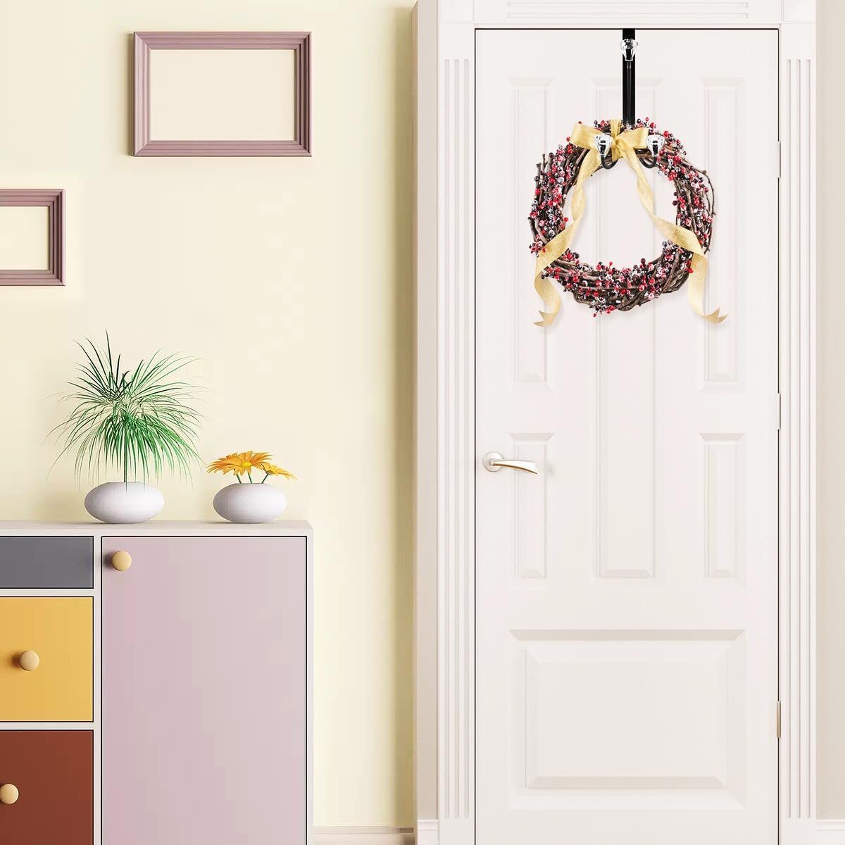 Over The Door Hook, Door Hanger Hook 3 Diamonds Hangers with Sturdy Metal for Hanging Clothes, Towels, Coats, Bags, Hats (Black 2 Pack)