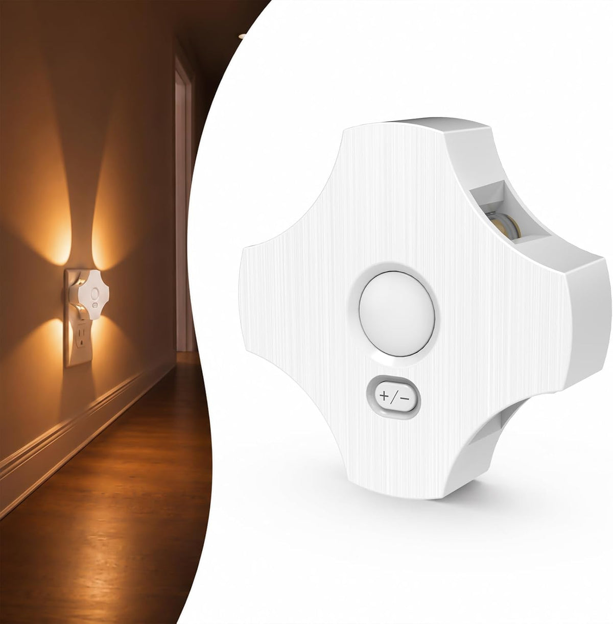 LED Motion Sensor Night Light Indoor, Night Lights Plug into Wall with Dusk to Dawn Sensor, 3000K Soft White, 30/60/100LM Adjustable Brightness, Dimmable Nightlight for Bathroom Hallway Kitchen