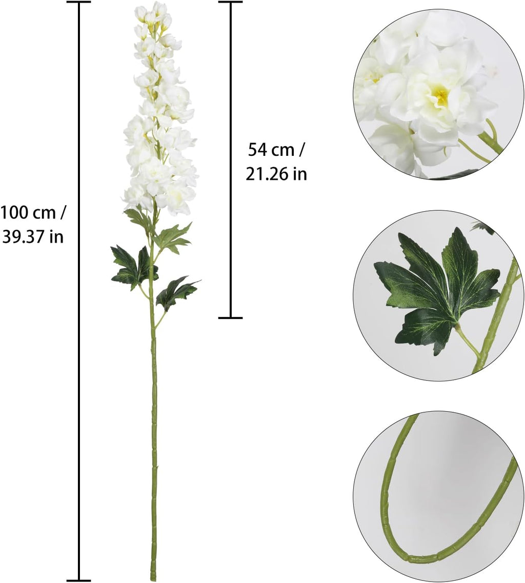 White Delphinium Artificial Flowers,5PCS Faux Larkspur Flowers 39" Long Stem Silk Flowers for Tall Vase Home Wedding Table Decor(White)