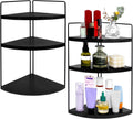 Corner Bathroom Counter Organizer Countertop Black, 2 Pack 3 Tier Corner Shelf Wood Vanity Tray Easy Assembly Space Saving Shelf for Kitchen, Bathroom, Dresser, Makeup, Office