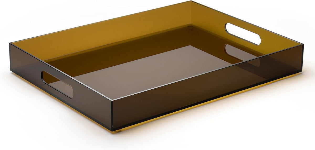 ATZYmolin 16"x12" Large Acrylic Serving Tray, Vanity Platter, Amber