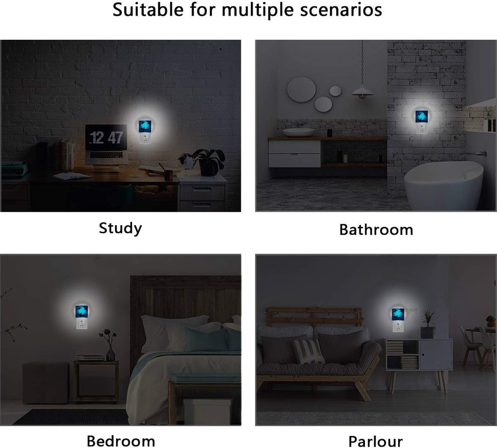 Naanle Set of 2 Floating Shark Blue Ocean Water Auto Sensor LED Dusk to Dawn Night Light Plug in Indoor for Adults