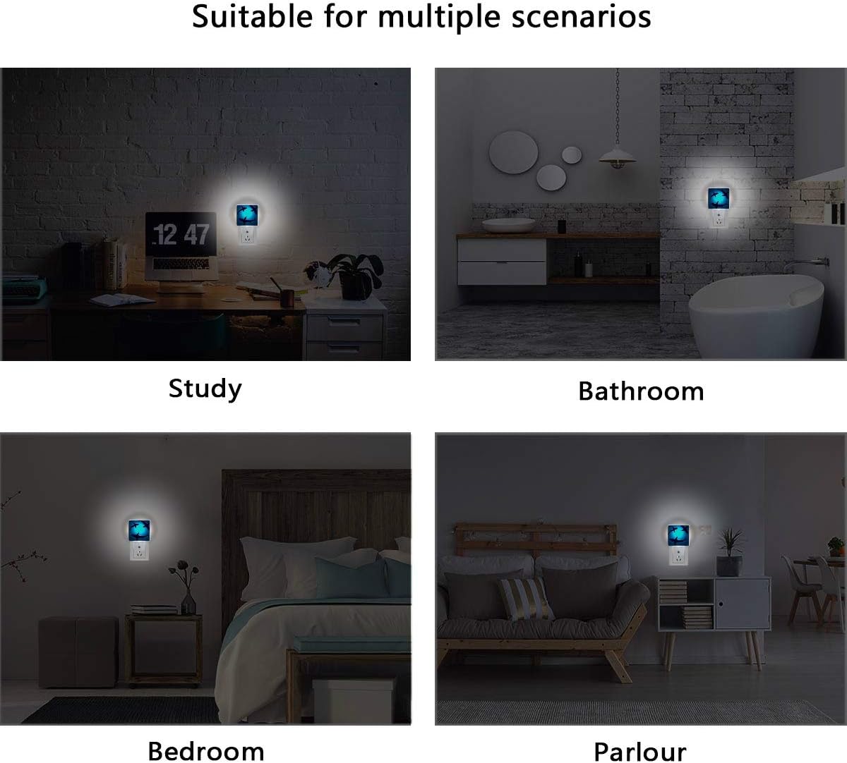 Naanle Set of 2 Floating Shark Blue Ocean Water Auto Sensor LED Dusk to Dawn Night Light Plug in Indoor for Adults