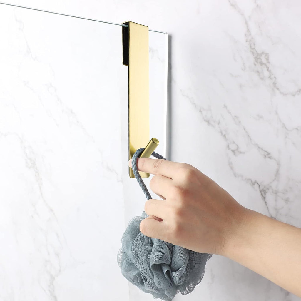 Simtive Extended Shower Door Hooks (7-Inch), Towel Hooks for Bathroom Frameless Glass Shower Door, 2-Pack, Gold