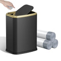 8L/2.1 Gallon Small Bathroom Trash Can with Lid, Swing-Top Rectangular Waste Bin, Stainless Steel Garbage Can for Home, Office, Toilet, Bedroom, Living-Room (Black)