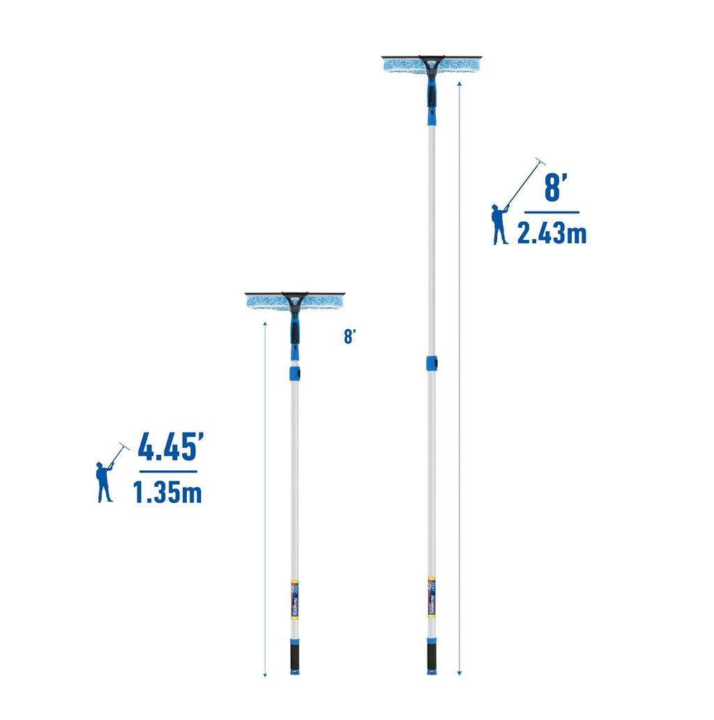 Unger Professional 2-in-1 Squeegee and Scrubber, 14” Window Cleaning Tool and 8’ Connect & Clean Pole, Essential Glass Supplies for Commercial and Residential Use, Microfiber Sleeve