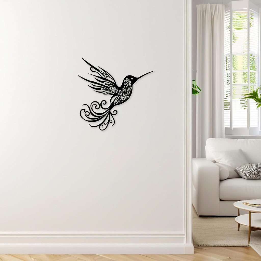 Harikikochuu Metal Hummingbird Wall Decor - Abstract Hummingbird Outdoor Wall Art Metal Bird Wall Decor for Garden Patio (Black, 11.8 x 11in)