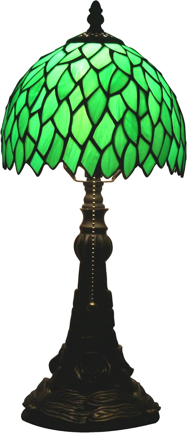 Small Tiffany Lamp Stained Glass Desk Lamp Green Wisteria Leaves Style