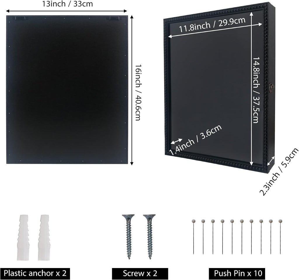 Graduation Shadow Box Frame - 13x16 Frame with Unique Design Beads, HD Glass Window, Metal Lock, Memory Box for Keepsake, Black