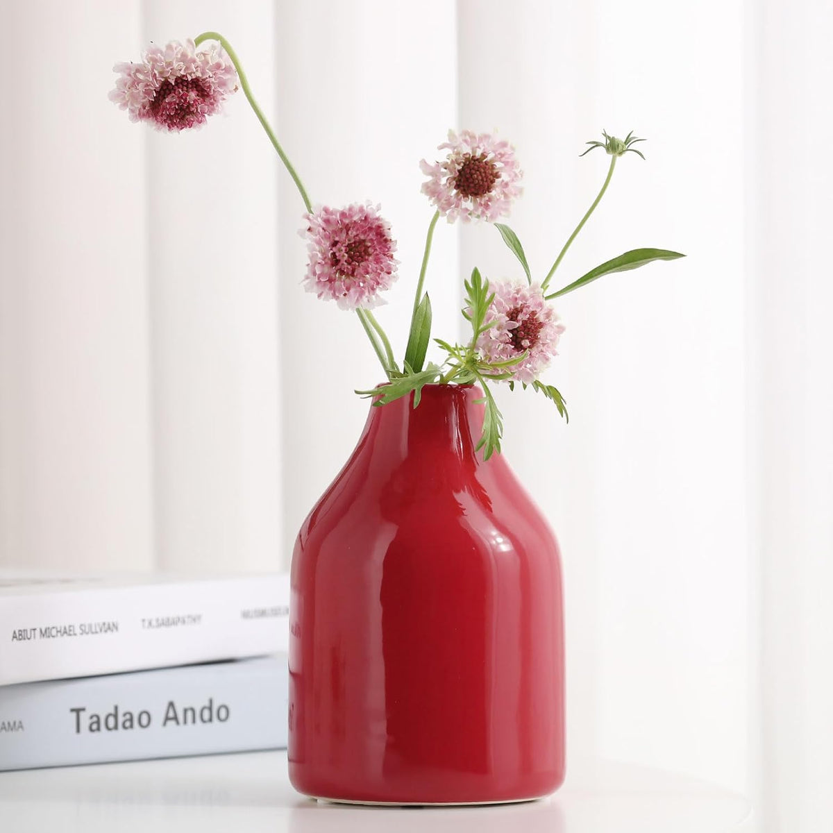 hjn Red Small Vase Set of 3 for Modern Home Decor,Ceramic Vases for Centerpieces Flower Vases for Living Room Wedding/Dinner Table/Party -Red