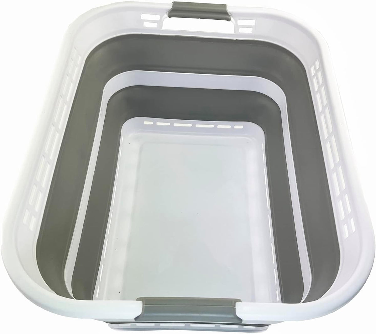SAMMART 42L (11 Gallons) Collapsible Plastic Laundry Basket - Foldable Pop Up Storage Container/Organizer - Portable Washing Tub - Space Saving Hamper/Basket [BPA Free] (White/Grey)