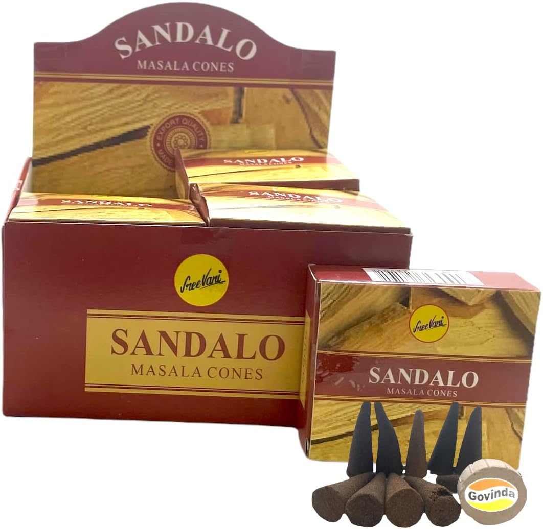 Sreevani Natural Masala Incense Cones and Holder Bundle, 120 Cones Total, Sandalo